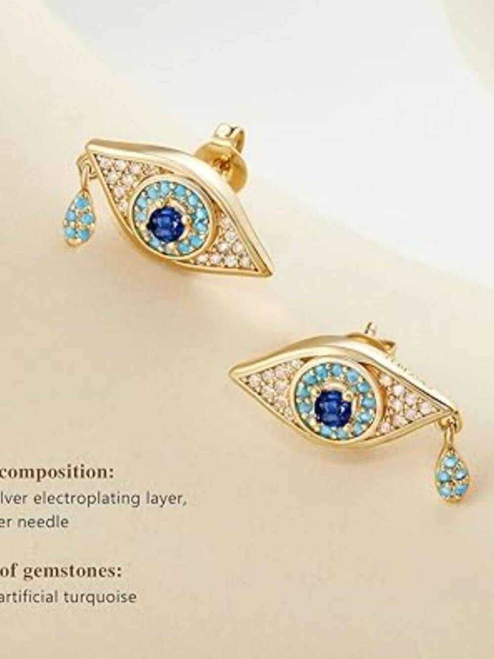 NEW Evil Eye 18k Gold Plated Earrings Cubic Zirconia Turquoise Stud Earring Set‎